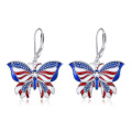 wholesale 925 Sterling Silver Blue American Flag Butterfly Drop Earrings For Women-0-9
